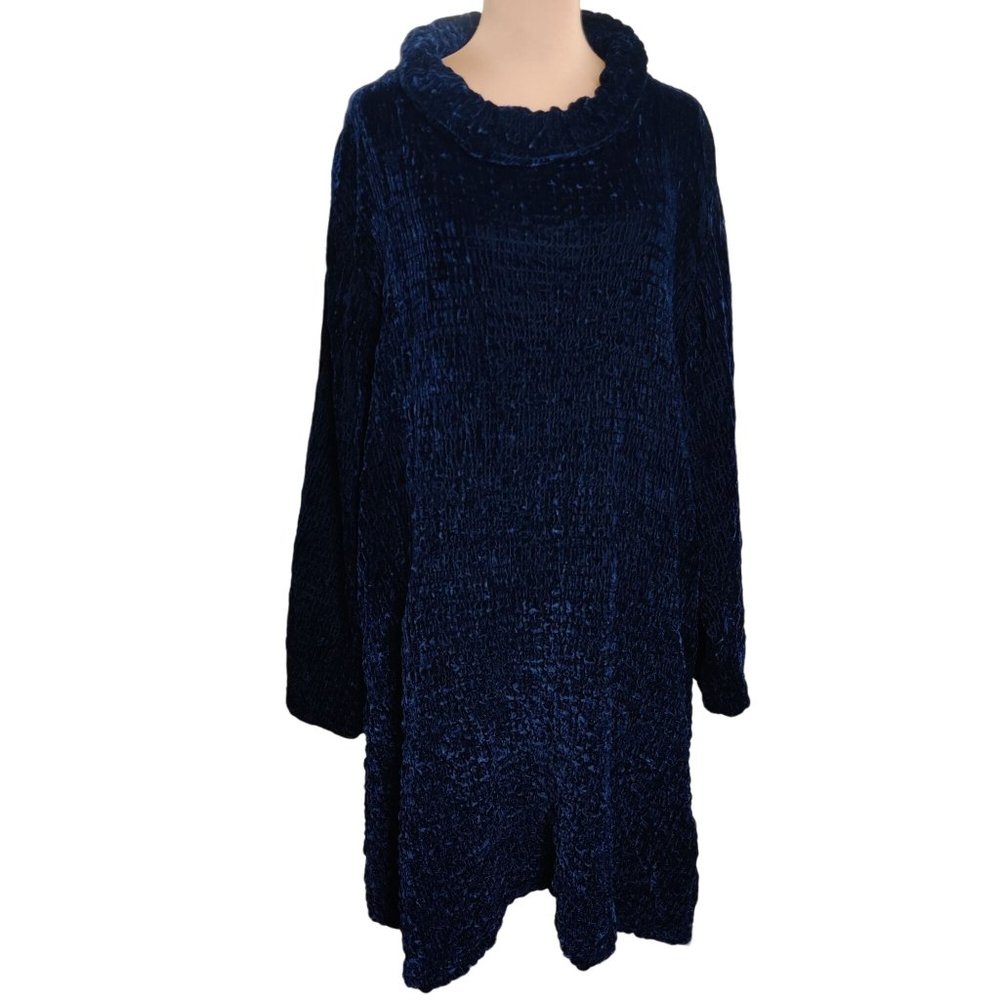 Vintage Georgina Von Etzdorf Womens Dress Tunic Smocked Velvet Navy Blue sz 12